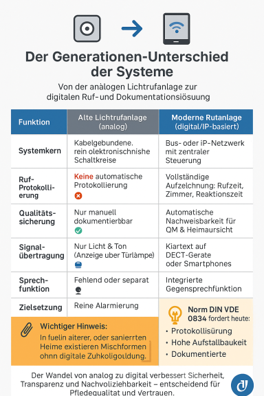 Tabelle zum Vergleich von Funktionen zwischen alten und neuen Systemen.