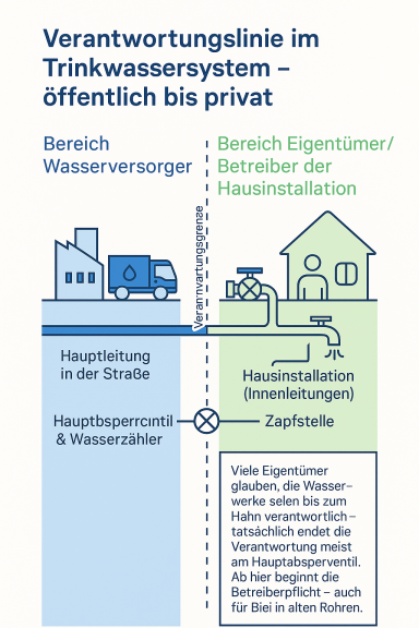 Verantwortungslinien im Trinkwassersystem: öffentlich bis privat. Überblick über Hauptversorger.