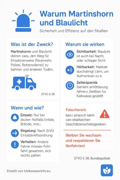 Information zur Sicherheit durch Martinshorn und Blaulicht, einschließlich Erklärungen und Hinweise.