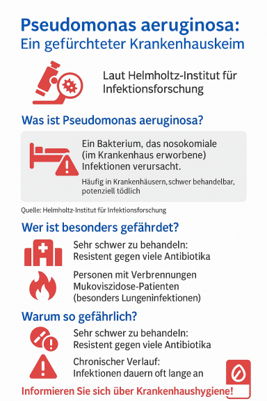 Informationen über Pseudomonas aeruginosa und dessen Gefahren im Krankenhausumfeld.